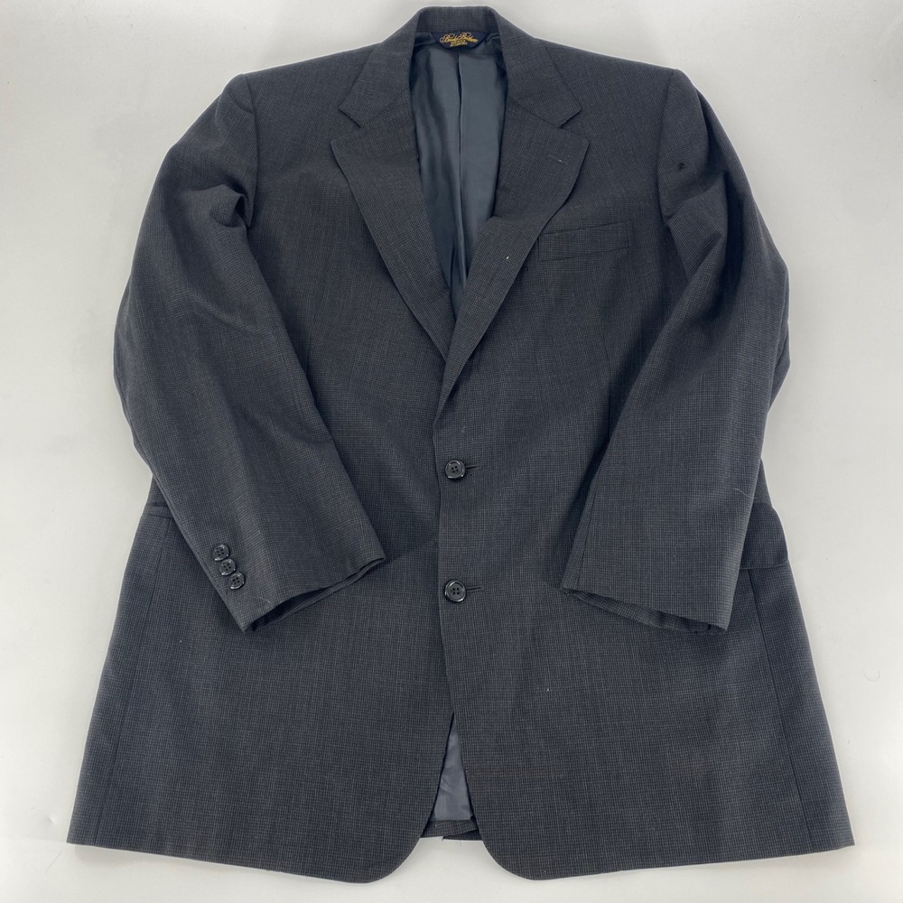 Brooks Brothers Brooksease Men's Charcoal Plaid‎ Wool Blazer Sport Coat 44 Long